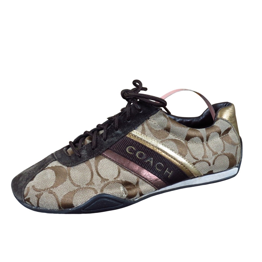 Coach Jayme Women Fashion Sneaker Size 5.5 Athletic Walking Brown Gold Monogram
